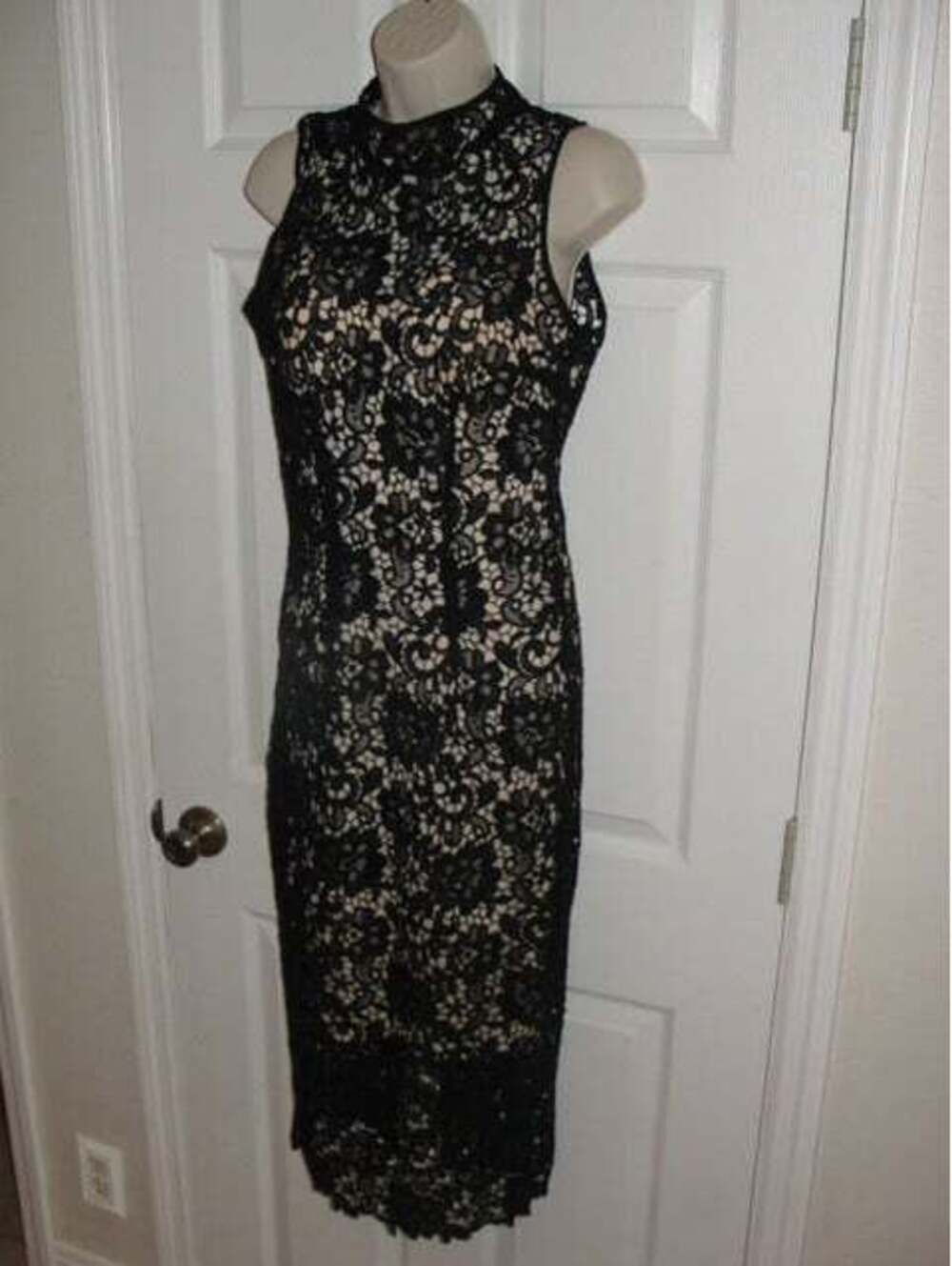JEUVRE BLACK LACE SIZE 8 CALF dress sexy nude base dress unique classy prom gown
